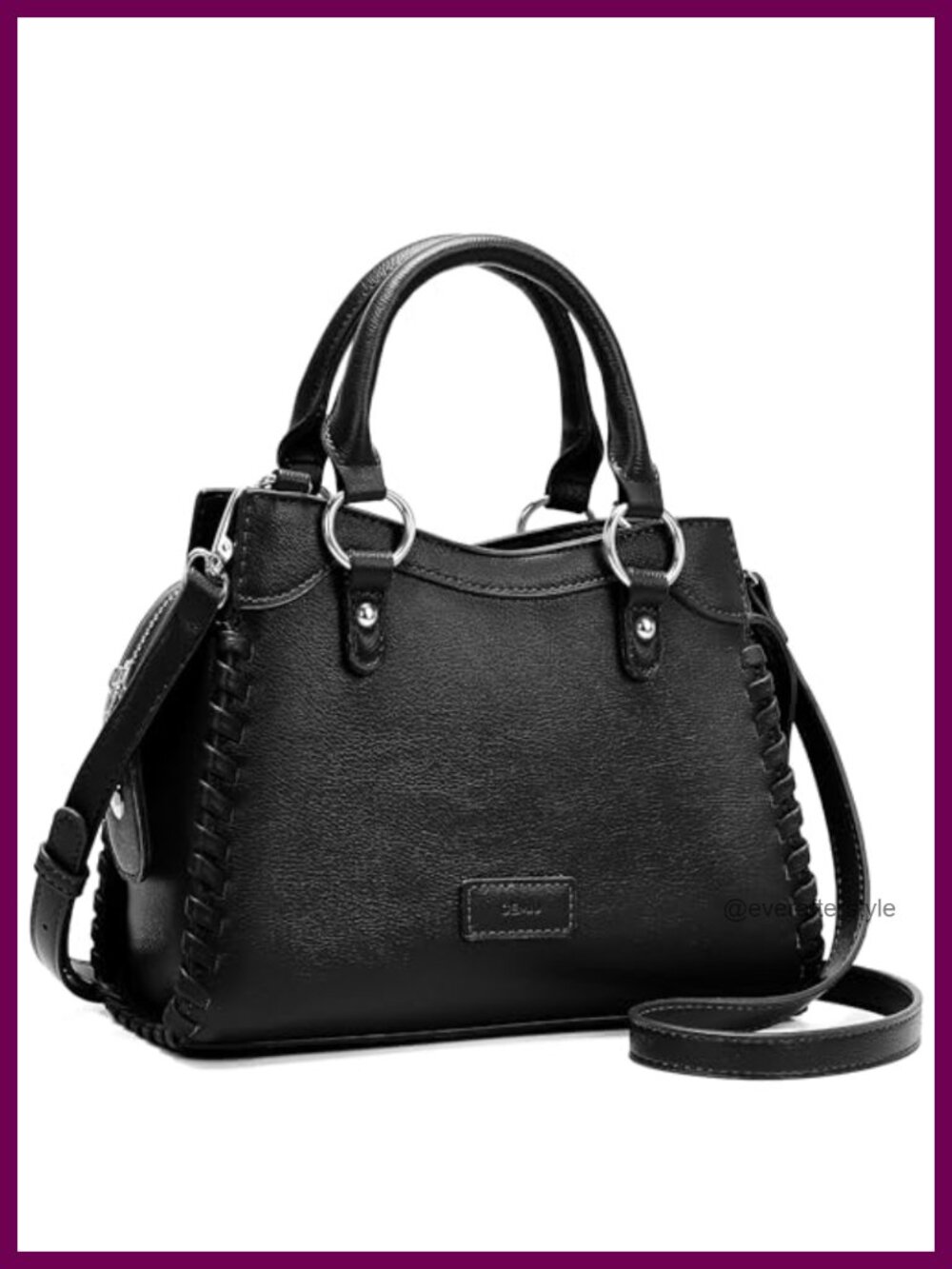 Women's Braided Trim Leather Satchel Crossbody Tote Handbag